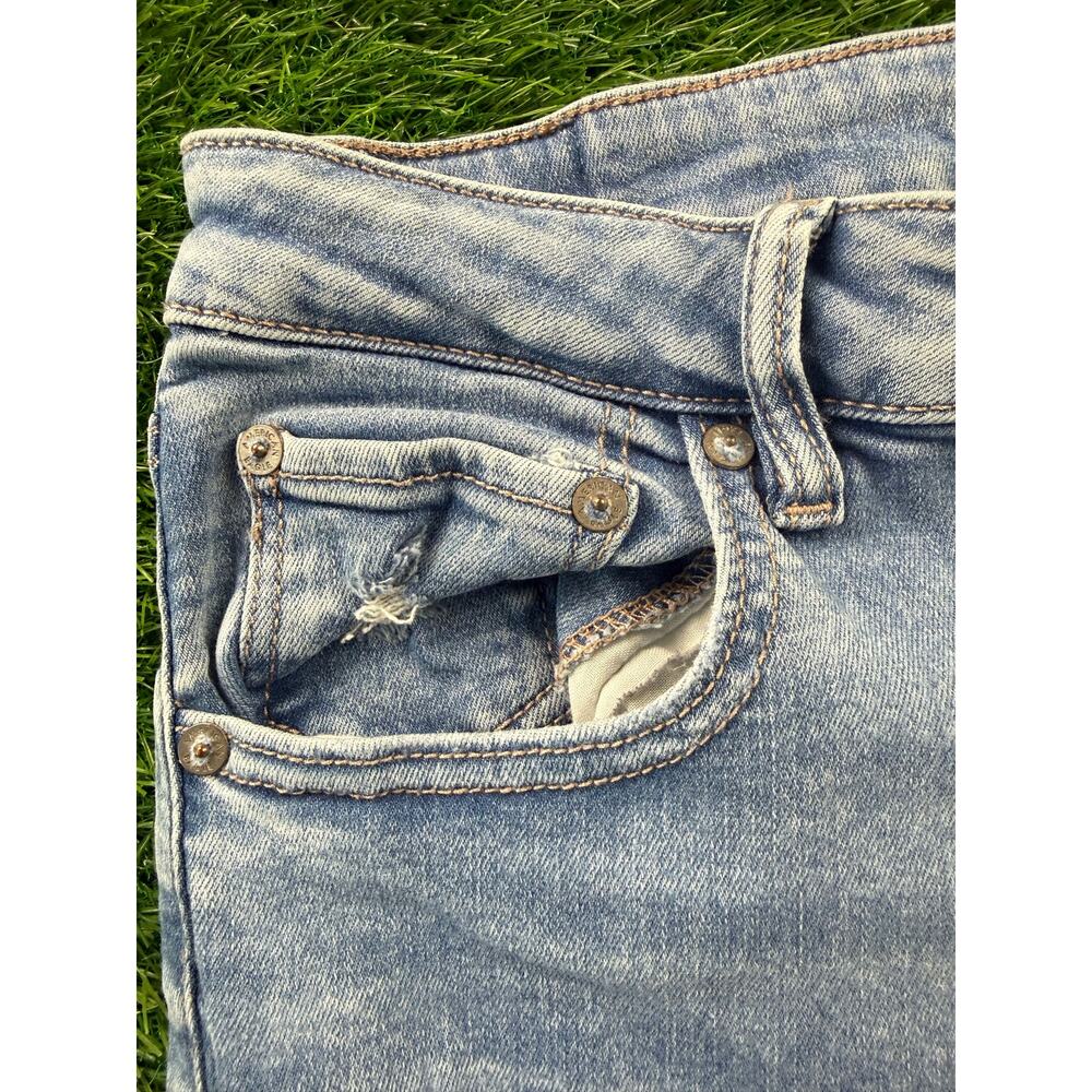 AE Next Level Ripped Super High-Waist Flare Jeans Women's 12 Blue Denim Stretch - Picture 8 of 16